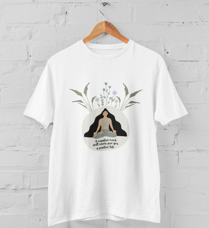 negative mind l yoga oberteil weiß l yoga t-shirt l yoga bekleidung l nachhaltigkeit im alltag erleben l faire mode online shoppen