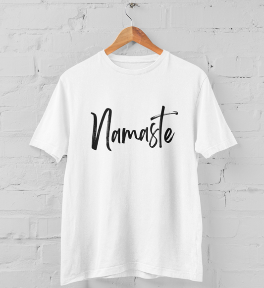 namaste ll l yoga t-shirt weiß l t-shirt bio-baumwolle l bio yoga Kleidung l umweltfreundlich leben mit ökologischer mode