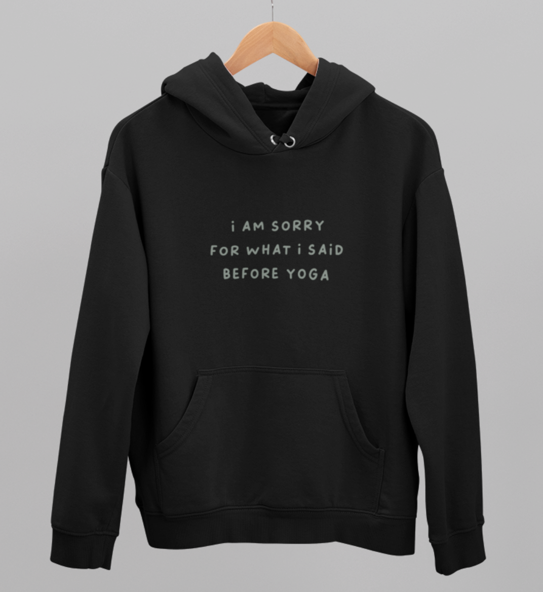 sorry l yoga pullover schwarz l bio hoodie l yoga kleidung damen l nachhaltig im alltag dank veganer mode