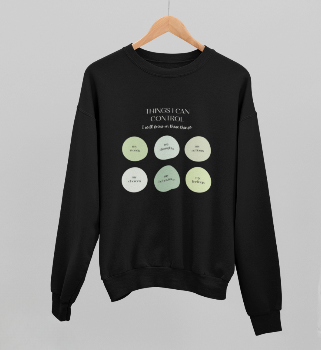 things I can control l yoga sweatshirt schwarz l sweatshirt bio-baumwolle l yoga bekleidung l ökologische mode nachhaltig online shoppen