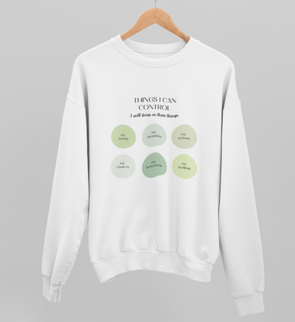 things I can control l yoga sweatshirt weiß l sweatshirt bio-baumwolle l yoga bekleidung l ökologische mode nachhaltig online shoppen