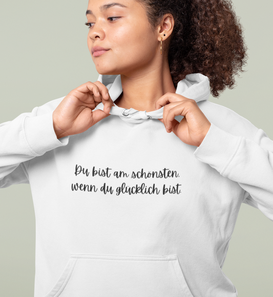  wenn du glücklich bist l yoga hoodie weiß l bio pullover l yoga wear l faire mode aus naturtextilien