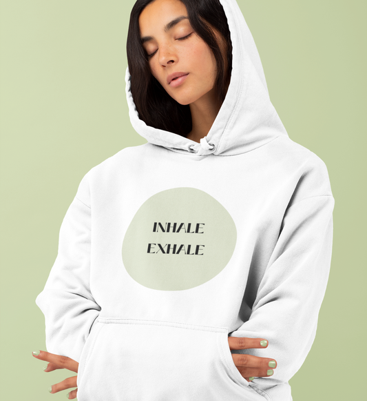 inhale exhale l hoodie bio-baumwolle weiß l yoga pullover l yoga klamotten l vegane kleidung aus naturtextilien  