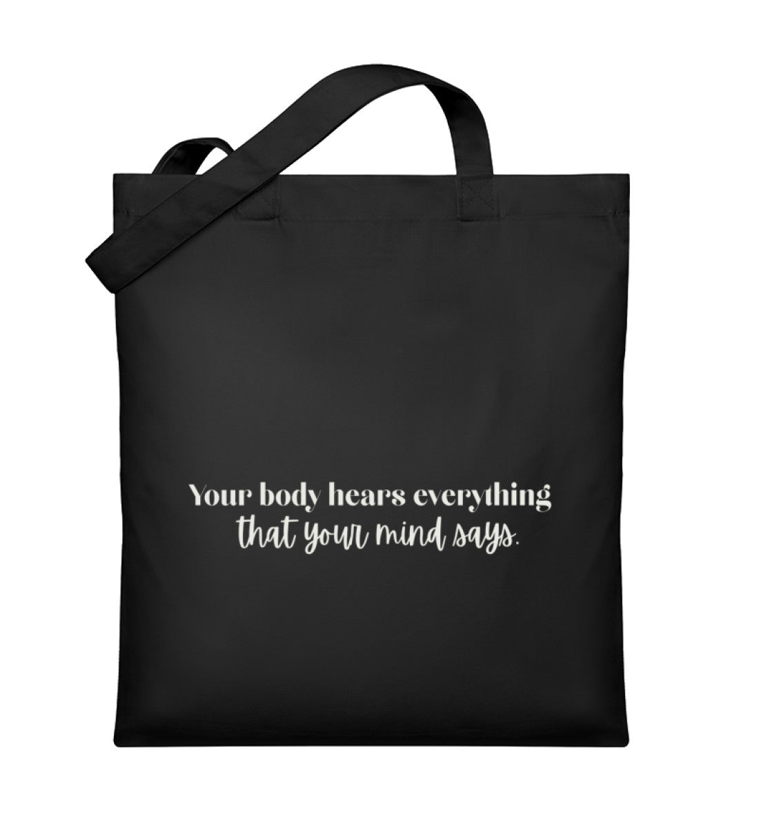 body mind l nachhaltige tasche schwarz l bio jutebeutel l geschenke für yogaliebhaber l yoga zubehör nachhaltig shoppen